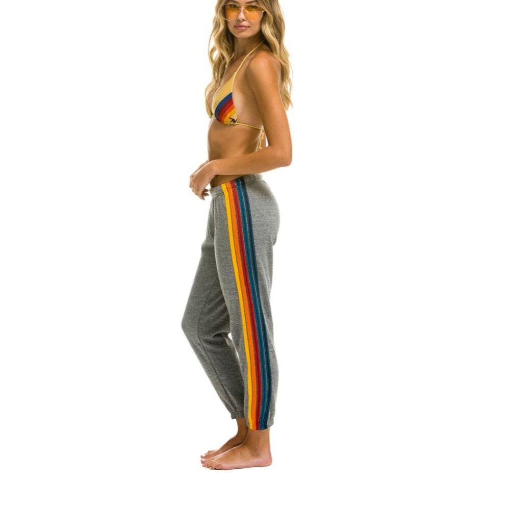 AVIATOR NATION 5 Stripe Sweatpants Heather Grey Size Small